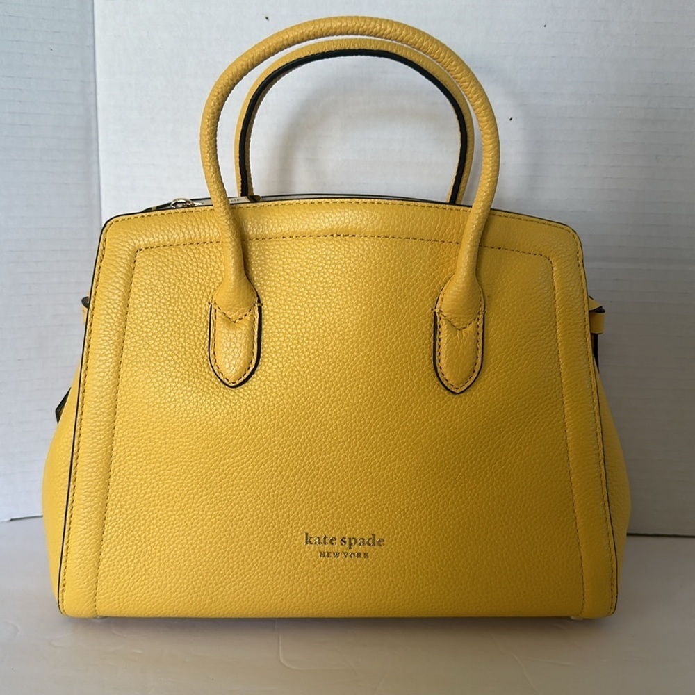 Kate Spade New York Knott Lemon Yellow Pebbled Leather Medium Satchel Crossbody - Picture 5 of 11